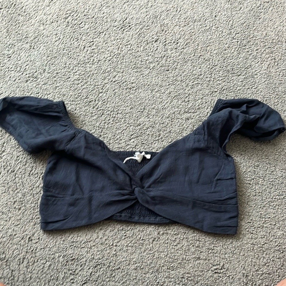 American Eagle Navy Blue Cropped Shirt